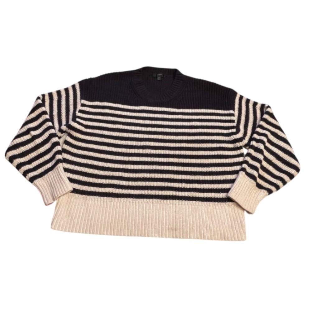 FLAWS J. Crew Oversized Striped Crew Neck Sweater Womens Medium Nautical Cotton‎